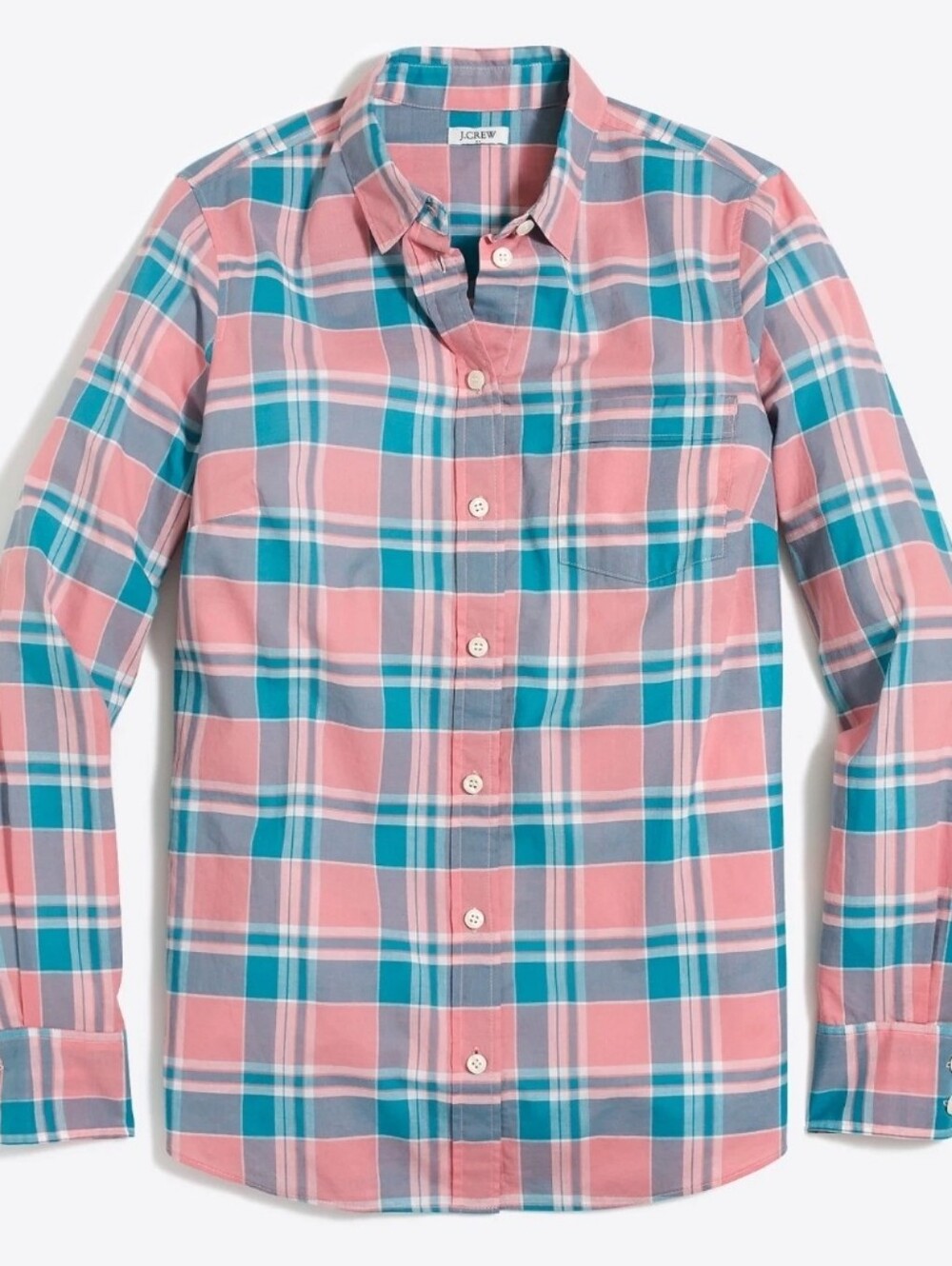 NWT J. Crew Plaid classic button-down shirt Coral Pink Blue Reef Shadow XS
